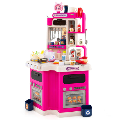 113 Piece Pink Corner Kitchen Playset | Lights & Sounds & Steam