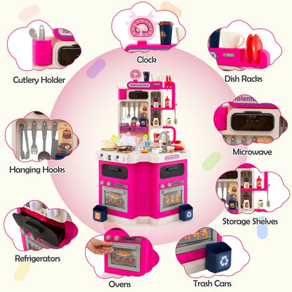 113 Piece Pink Corner Kitchen Playset | Lights & Sounds & Steam