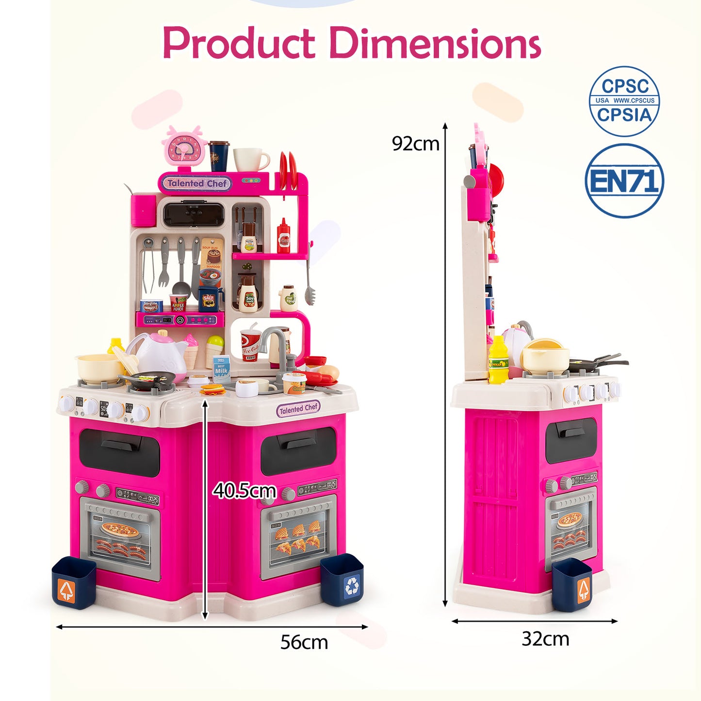 113 Piece Pink Corner Kitchen Playset | Lights & Sounds & Steam