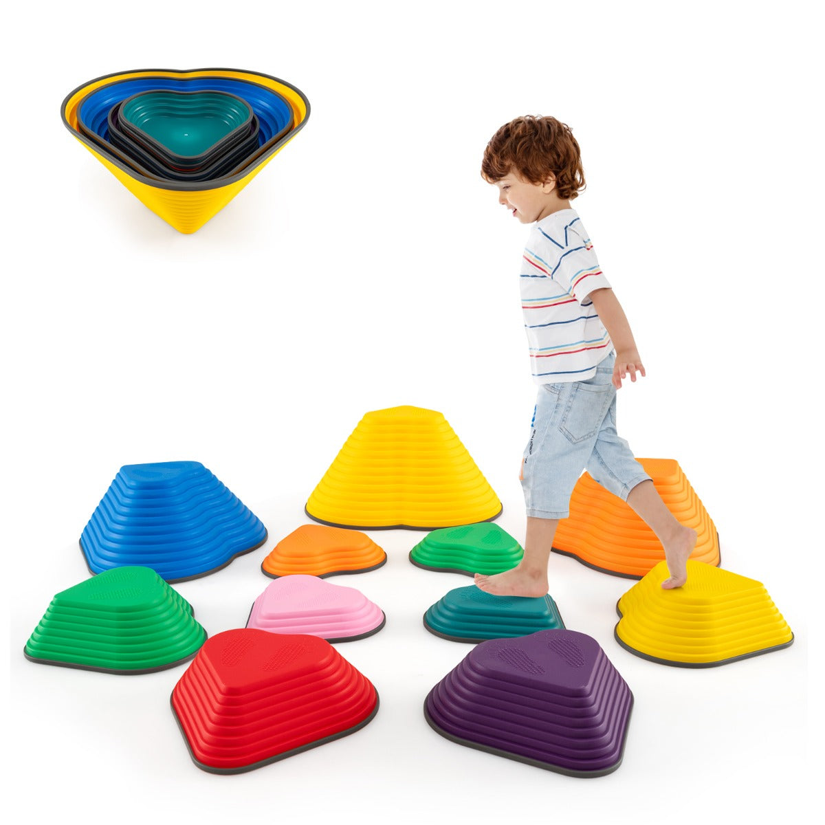 Indoor Outdoor Balance Stepping Stones | 11 Colorful Pieces