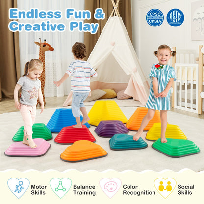 Indoor Outdoor Balance Stepping Stones | 11 Colorful Pieces