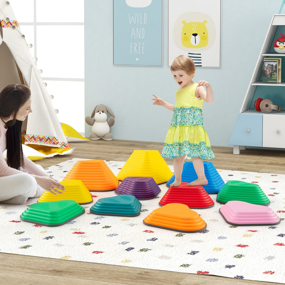 Indoor Outdoor Balance Stepping Stones | 11 Colorful Pieces