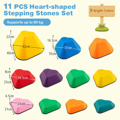 Indoor Outdoor Balance Stepping Stones | 11 Colorful Pieces