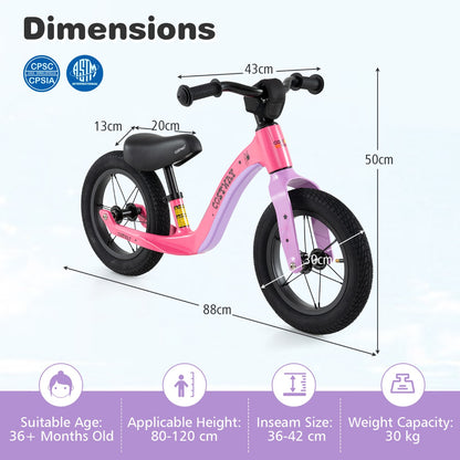 12 Inch Balance Bike | Adjustable Magnesium Frame Mix Pink