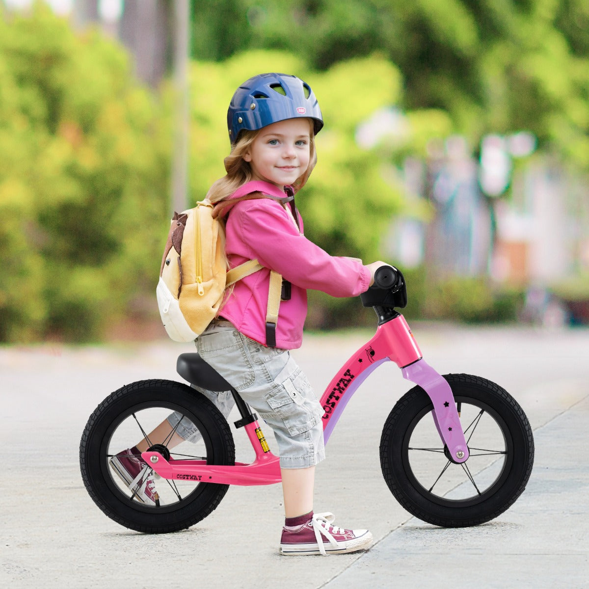 Costway 12-Inch Balance Bike with Adjustable Seat and 360° Rotatable Handlebar-Mix Pink