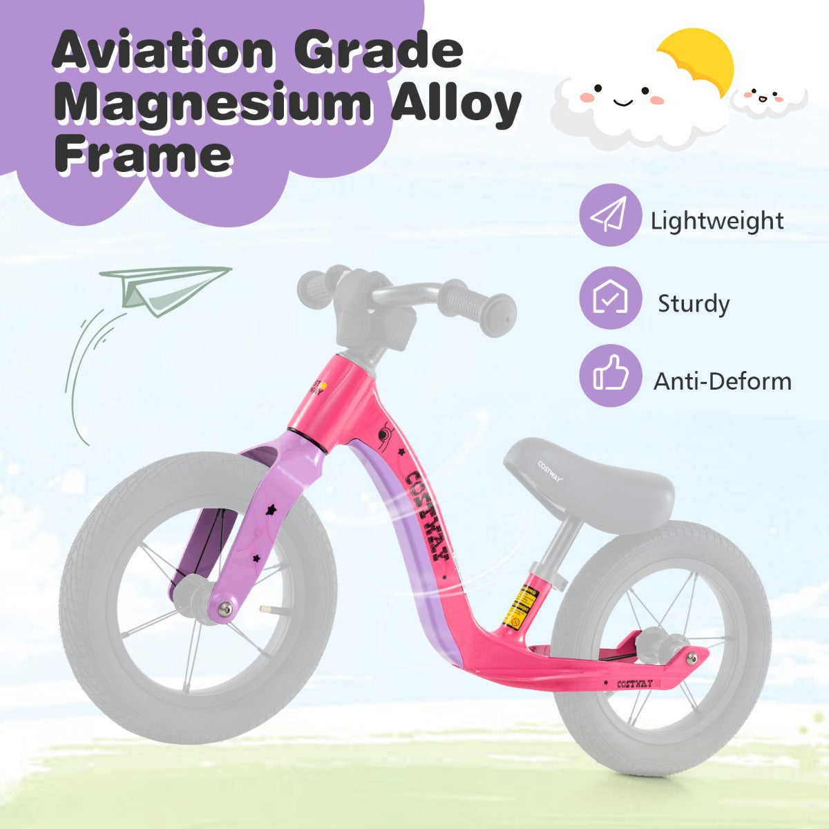 12 Inch Balance Bike | Adjustable Magnesium Frame Mix Pink