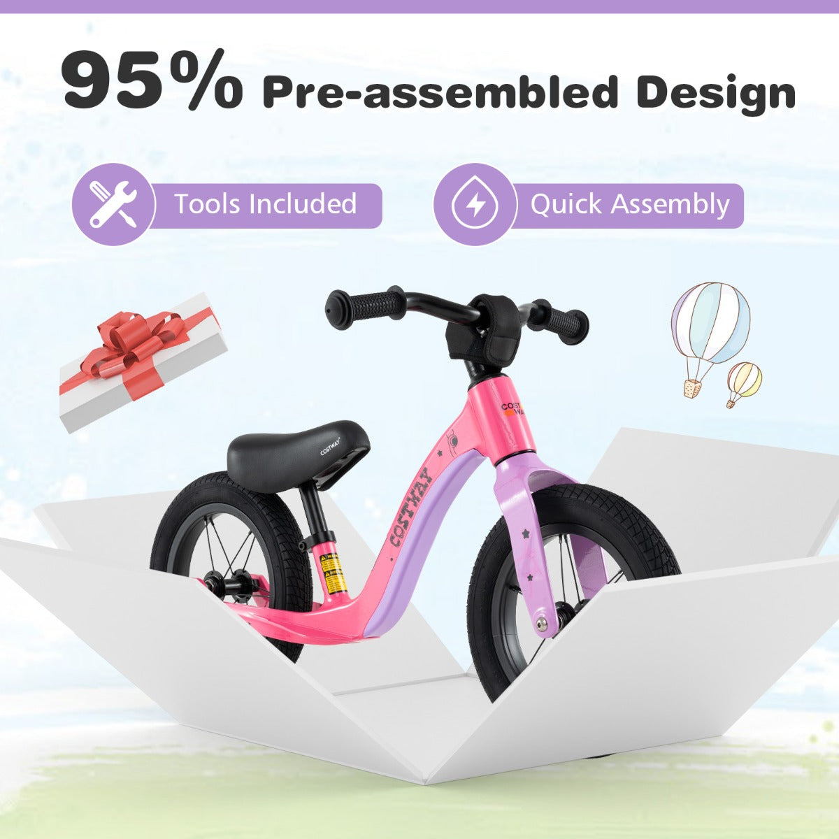12 Inch Balance Bike | Adjustable Magnesium Frame Mix Pink