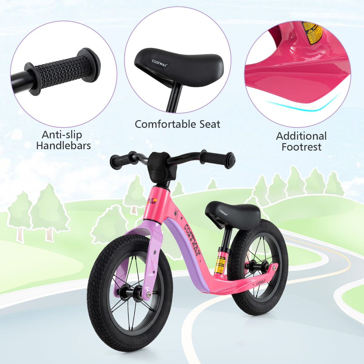 12 Inch Balance Bike | Adjustable Magnesium Frame Mix Pink