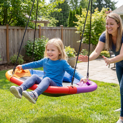 Costway 120 cm Outdoor Saucer Flying Swing with Soft Headrest and Adjustable Hanging Straps-Multicolor