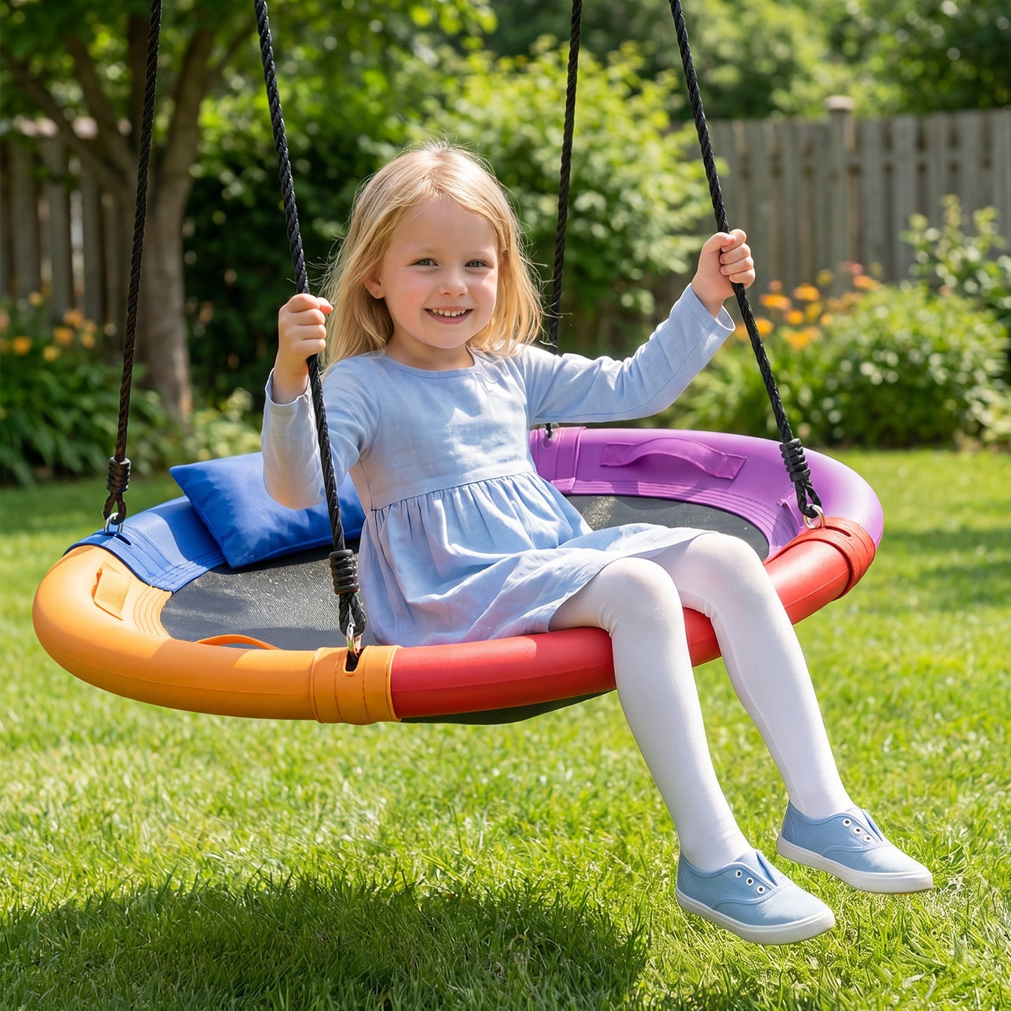 120cm Multicolor Saucer Swing | Soft Headrest & 4 Handles