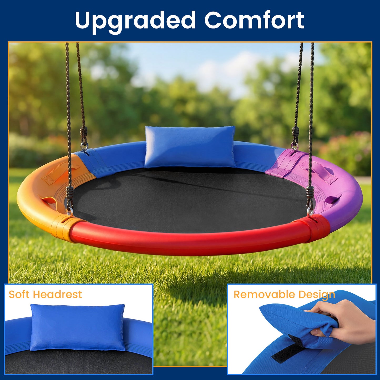 120cm Multicolor Saucer Swing | Soft Headrest & 4 Handles