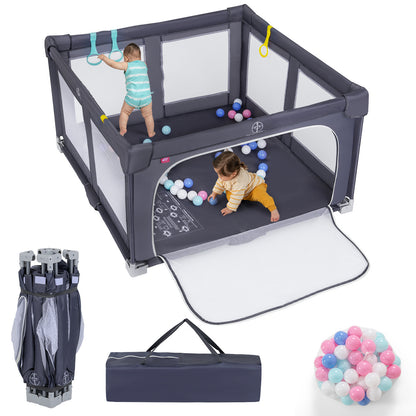 Large Light Grey Baby Playpen 127cm | Balls Rings Zip Door