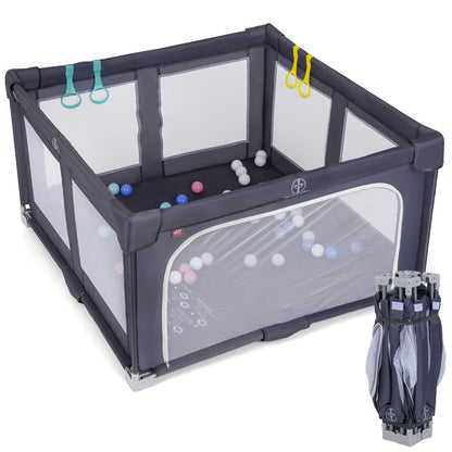 Large Light Grey Baby Playpen 127cm | Balls Rings Zip Door
