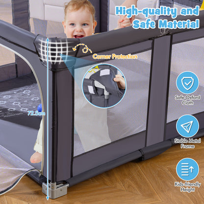 Large Light Grey Baby Playpen 127cm | Balls Rings Zip Door