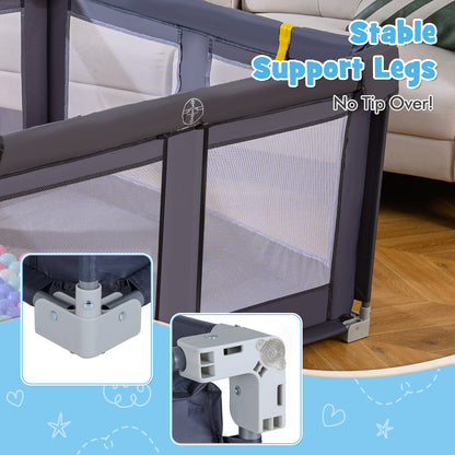 Large Light Grey Baby Playpen 127cm | Balls Rings Zip Door