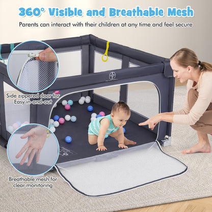 Large Light Grey Baby Playpen 127cm | Balls Rings Zip Door