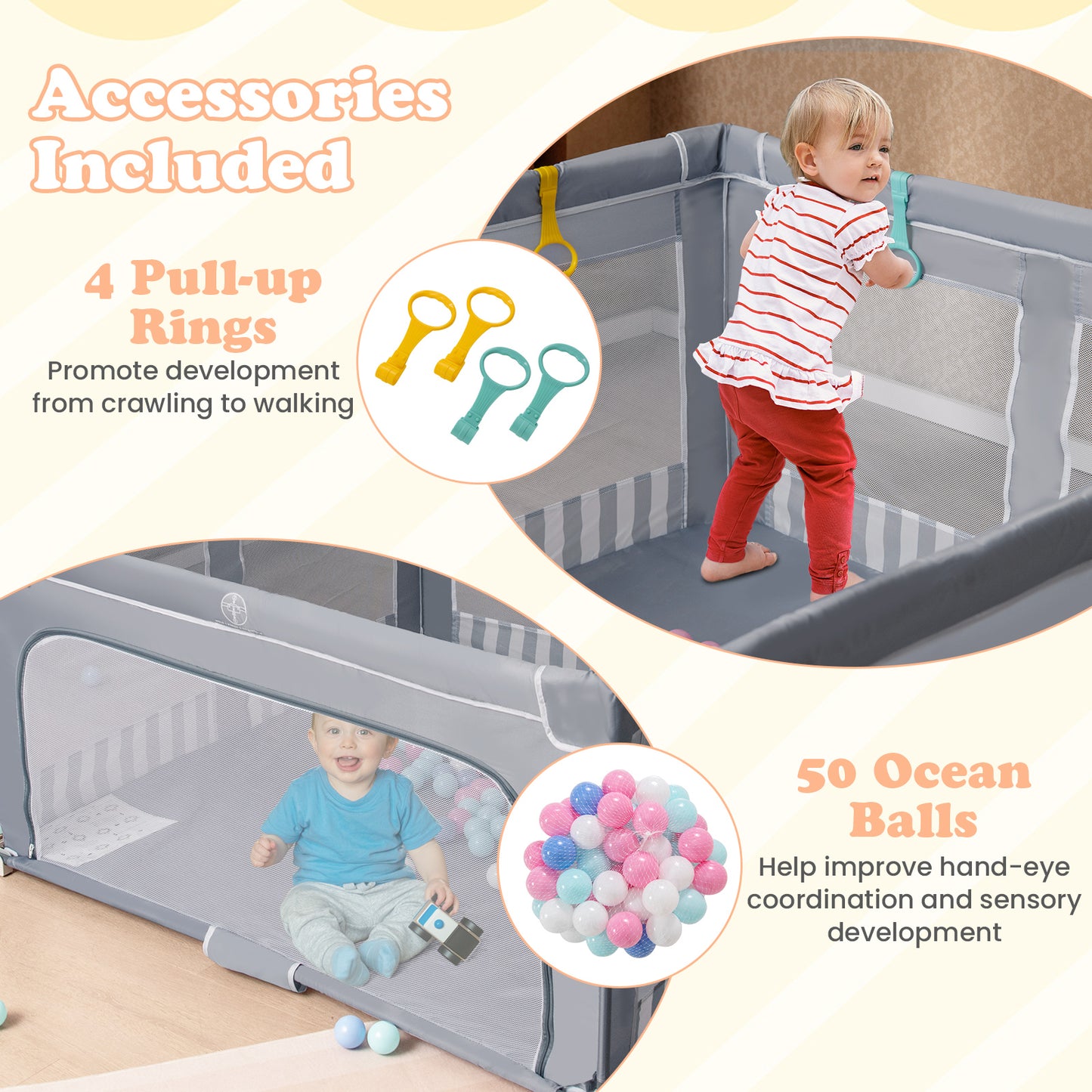 127cm Large Baby Playpen | Zipper Gate Dark Grey Foldable