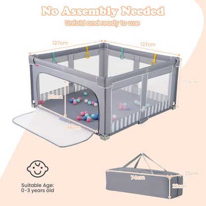 127cm Large Baby Playpen | Zipper Gate Dark Grey Foldable
