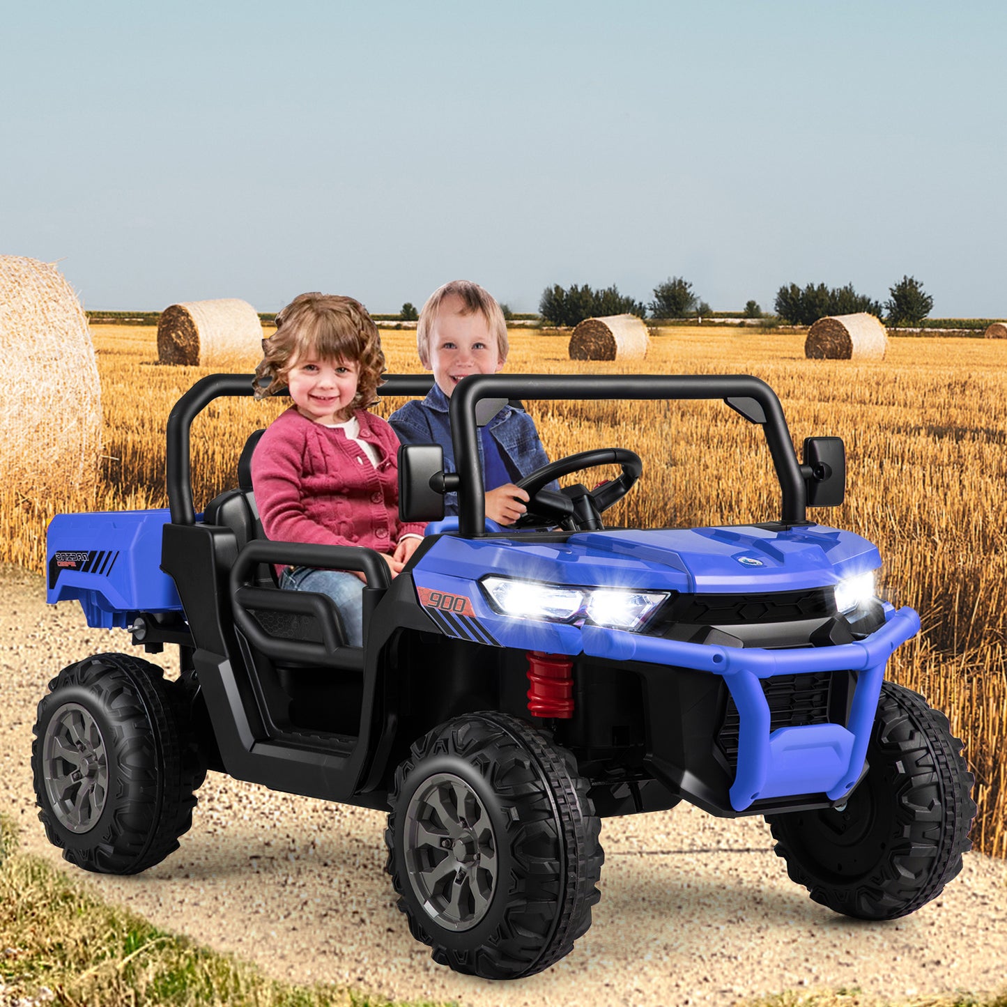 Costway 12V 2-Seater Kids Ride On Dump Truck with Shovel and Remote Control-Blue