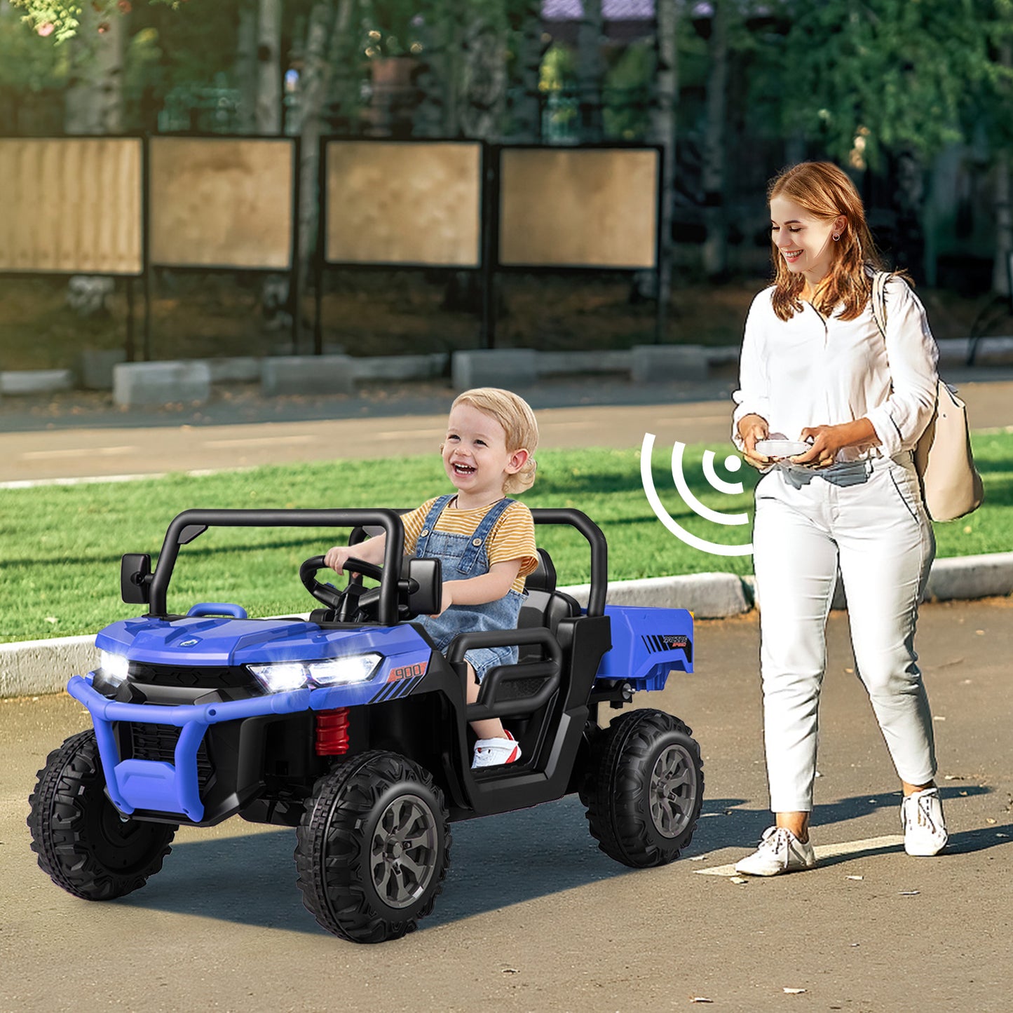 Blue 12V 2-Seater Kids Ride On Dump Truck With Shovel | RC