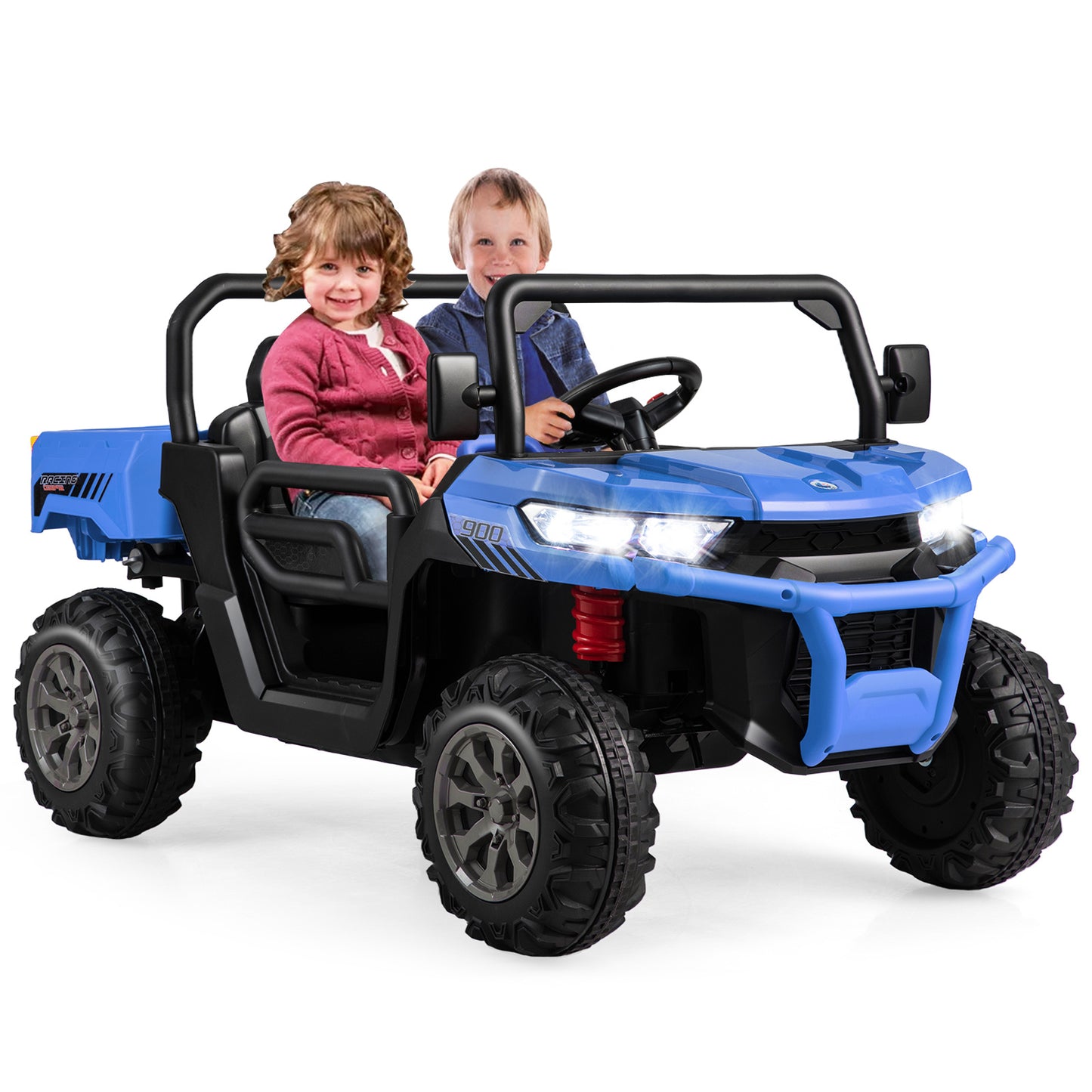 Blue 12V 2-Seater Kids Ride On Dump Truck With Shovel | RC