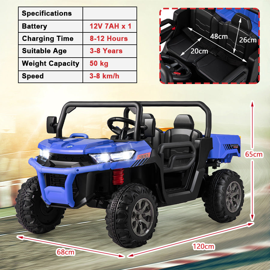 Blue 12V 2-Seater Kids Ride On Dump Truck With Shovel | RC