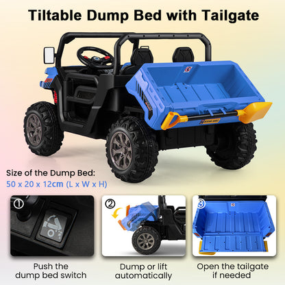 Blue 12V 2-Seater Kids Ride On Dump Truck With Shovel | RC