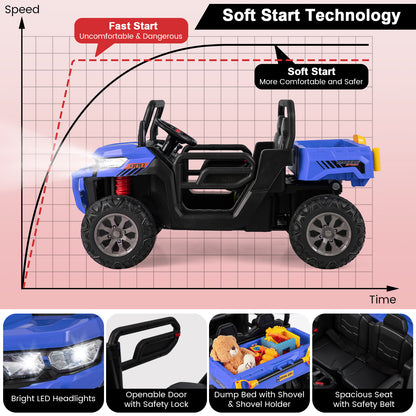 Blue 12V 2-Seater Kids Ride On Dump Truck With Shovel | RC