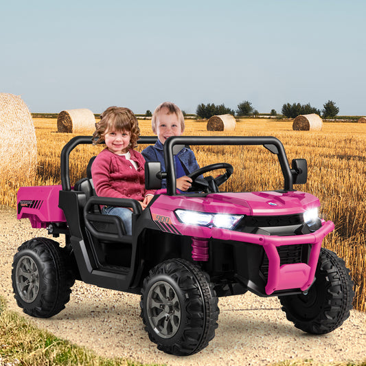 Costway 12V 2-Seater Kids Ride On Dump Truck with Shovel and Remote Control-Pink
