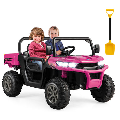 Pink 12V 2-Seater Kids Ride On Dump Truck With Shovel | RC