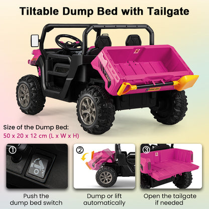 Pink 12V 2-Seater Kids Ride On Dump Truck With Shovel | RC