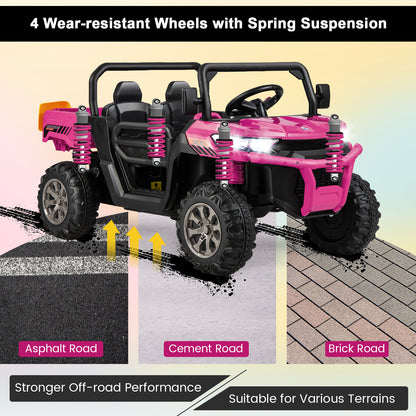 Pink 12V 2-Seater Kids Ride On Dump Truck With Shovel | RC