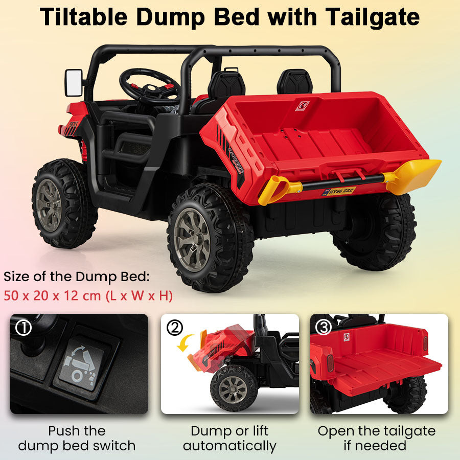Red 12V 2-Seater Kids Ride On Dump Truck With Shovel | RC