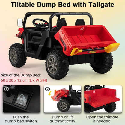 Red 12V 2-Seater Kids Ride On Dump Truck With Shovel | RC