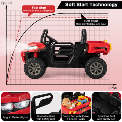 Red 12V 2-Seater Kids Ride On Dump Truck With Shovel | RC