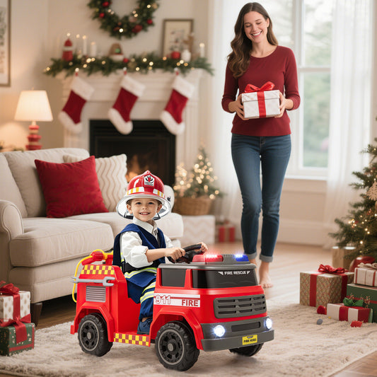 Costway 12V Kids Ride on Fire Truck with Parent Remote Control with Water Gun-Red