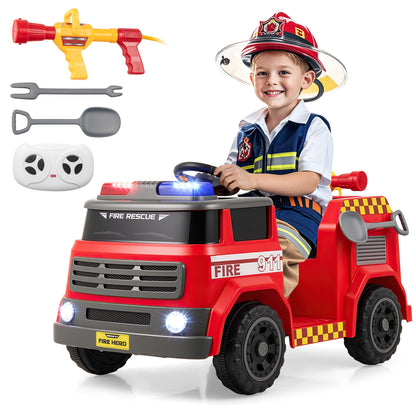 Red 12V Kids Ride On Fire Truck | Remote Control & Water Gun