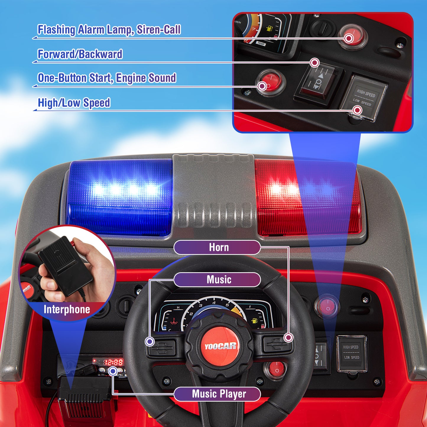 Red 12V Kids Ride On Fire Truck | Remote Control & Water Gun