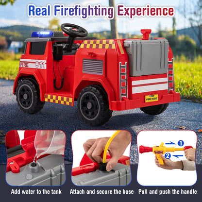 Red 12V Kids Ride On Fire Truck | Remote Control & Water Gun