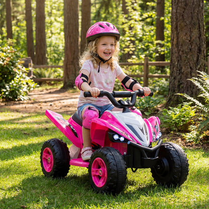 Costway 12V 4-Wheeler Quad Electric Vehicle with LED Lights and Music for Boys Girls Aged 3+-Pink
