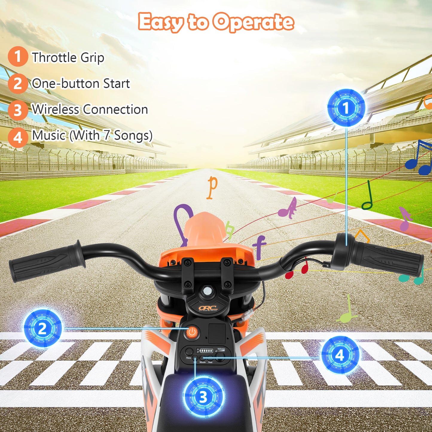 12V Kids Motorcycle Orange | Training Wheels & Suspension