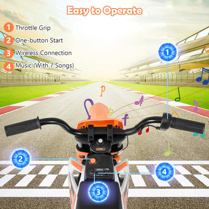 12V Kids Motorcycle Orange | Training Wheels & Suspension