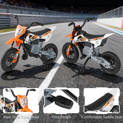 12V Kids Motorcycle Orange | Training Wheels & Suspension