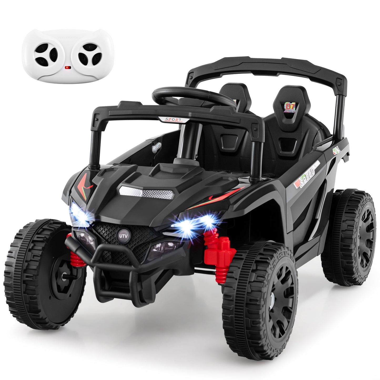 Black 12V Kids Ride-On UTV Truck | Dual Control & LED Lights