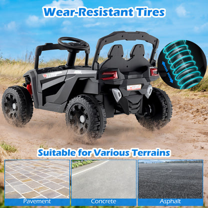 Black 12V Kids Ride-On UTV Truck | Dual Control & LED Lights