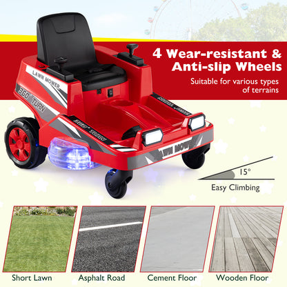 12V Ride On Lawn Mower | Dual Control LED Lights Red