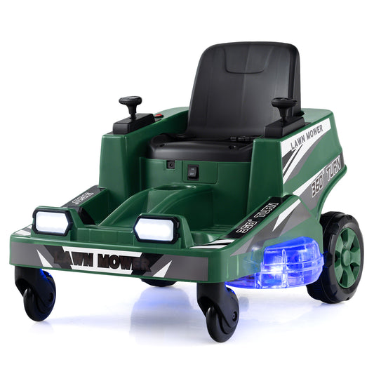12V Kids Ride On Lawn Mower | Dual Control Sticks LED Green