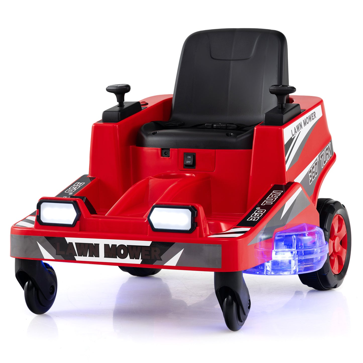12V Ride On Lawn Mower | Dual Control LED Lights Red
