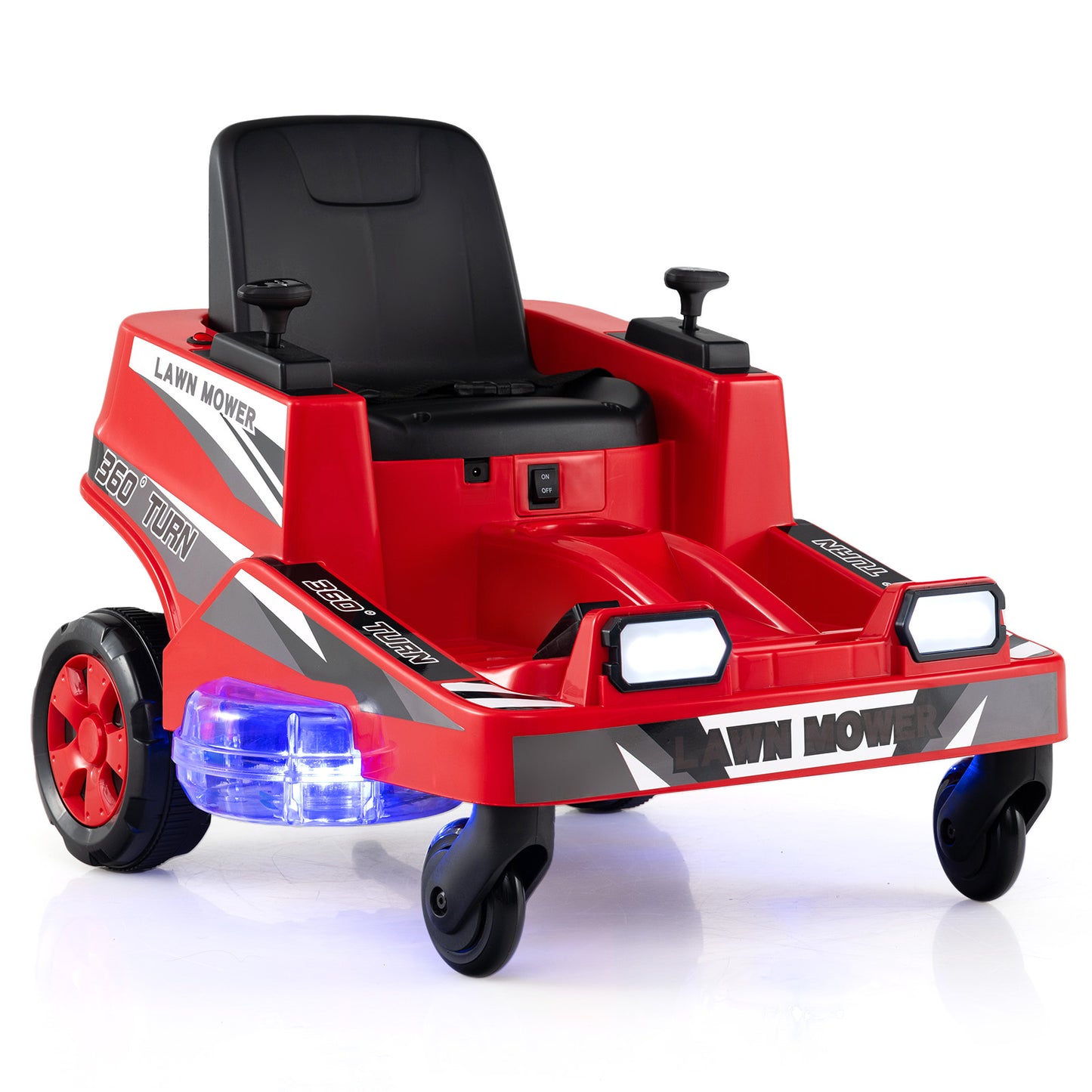 12V Ride On Lawn Mower | Dual Control LED Lights Red