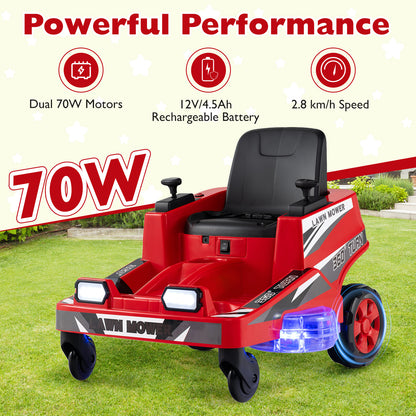 12V Ride On Lawn Mower | Dual Control LED Lights Red